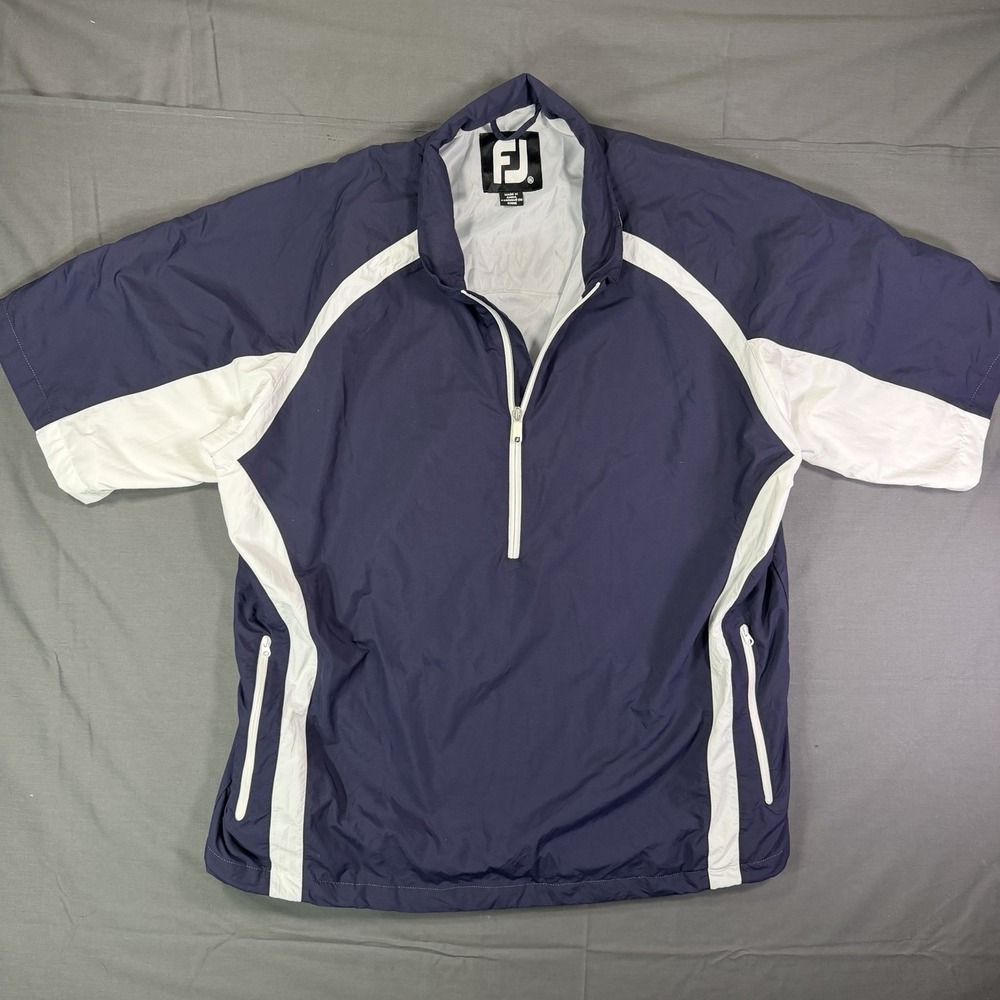 FootJoy Jacket Mens XLarge Blue Short Sleeve 1/4 Zip Golf Windbreaker Pullover